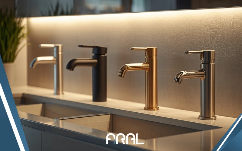 انواع شیرآلات با روکش‌های کروم، طلایی، مشکی و استیل ضد زنگ